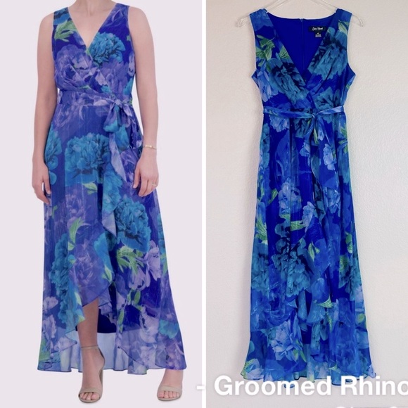 Jessica Howard Metallic Tie Waist Ruffle Dress Size 8P - Picture 1 of 8
